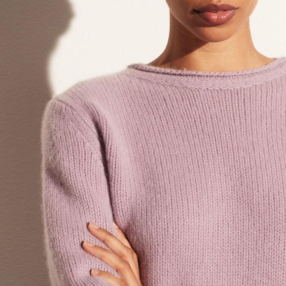 🎉NWT vince cashmere roll edge trim pullover in lilac stone - Picture 4 of 11
